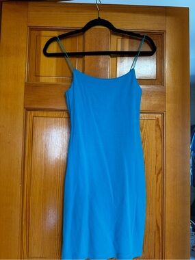 Zara Bright Turquoise Spaghetti Strap Mini Dress